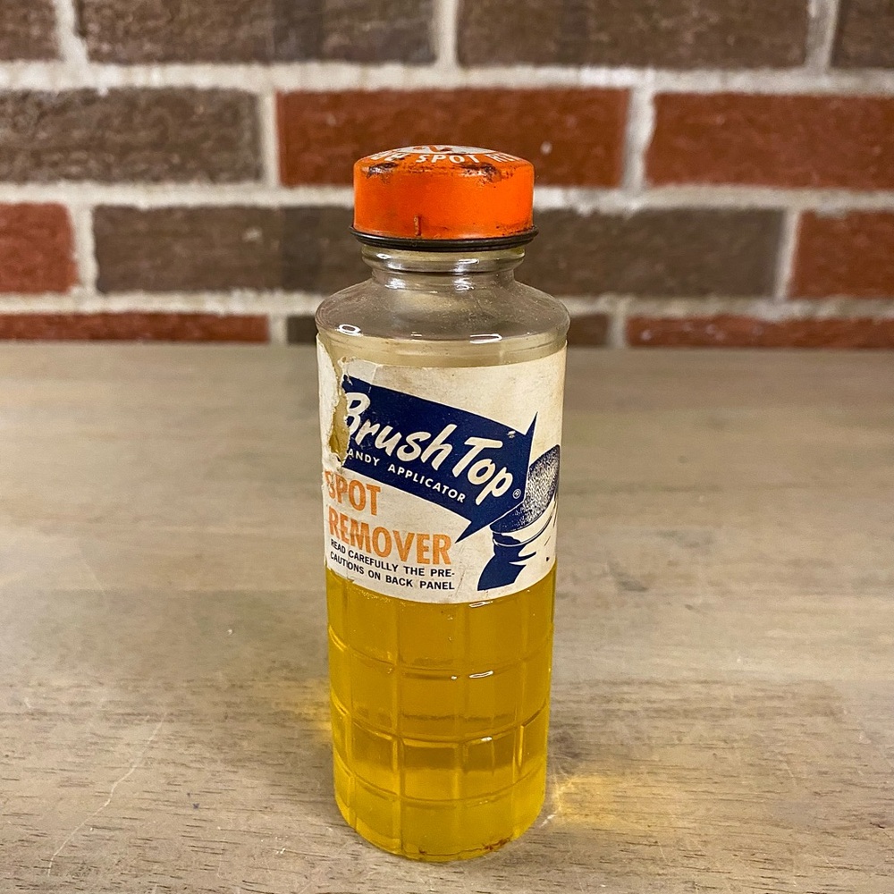 OLD BRUSH TOP SPOT REMOVER BOTTLE‎ WITH PAPER LABEL